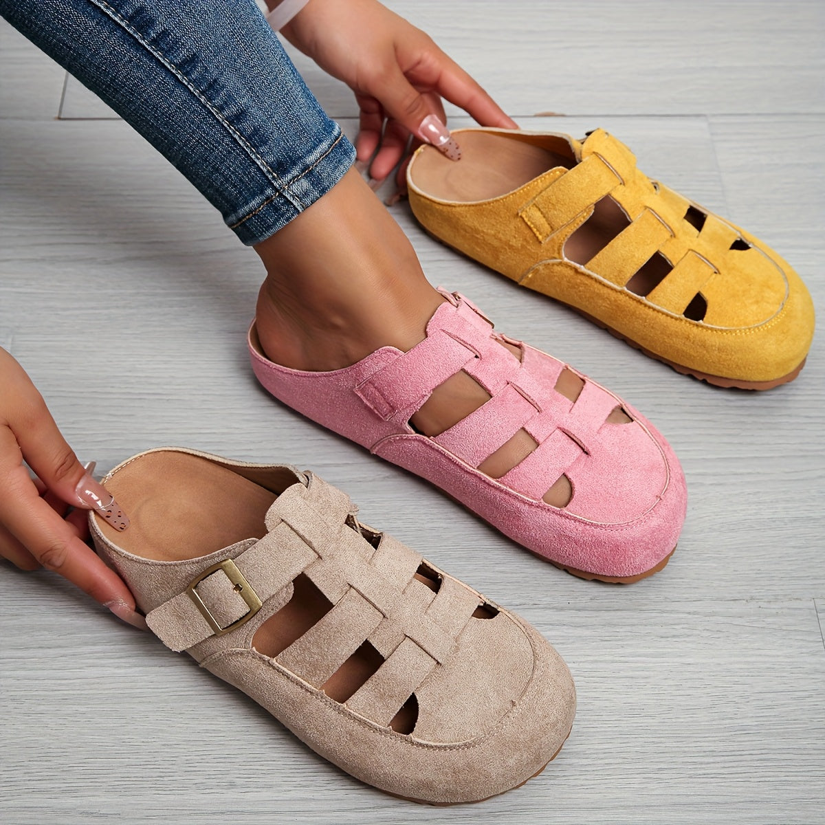 Women's Slip-On Mule Sandals Breathable Fabric Open-Toe Casual Summer