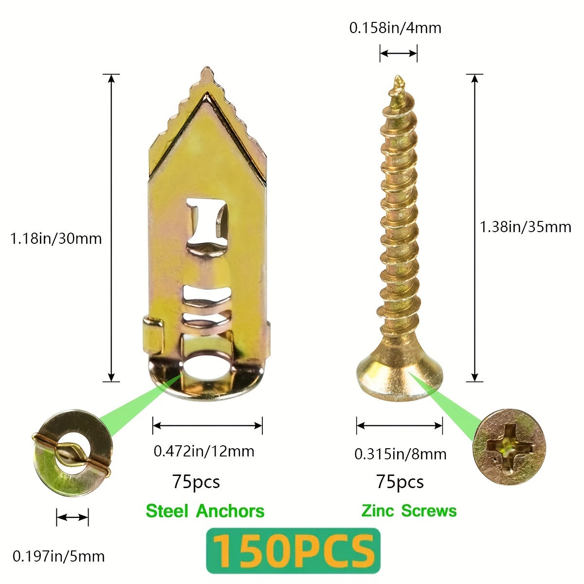 50/100/150 Pcs Galvanized Steel Self-Drilling Wall Anchors Drywall Inserts