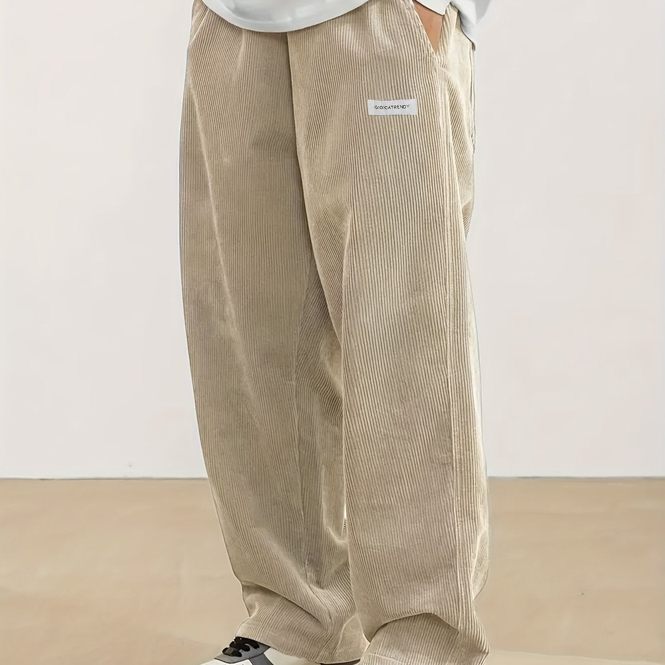 Men's Casual Corduroy Pants with Drawstring Waist for Outdoor and Commuting