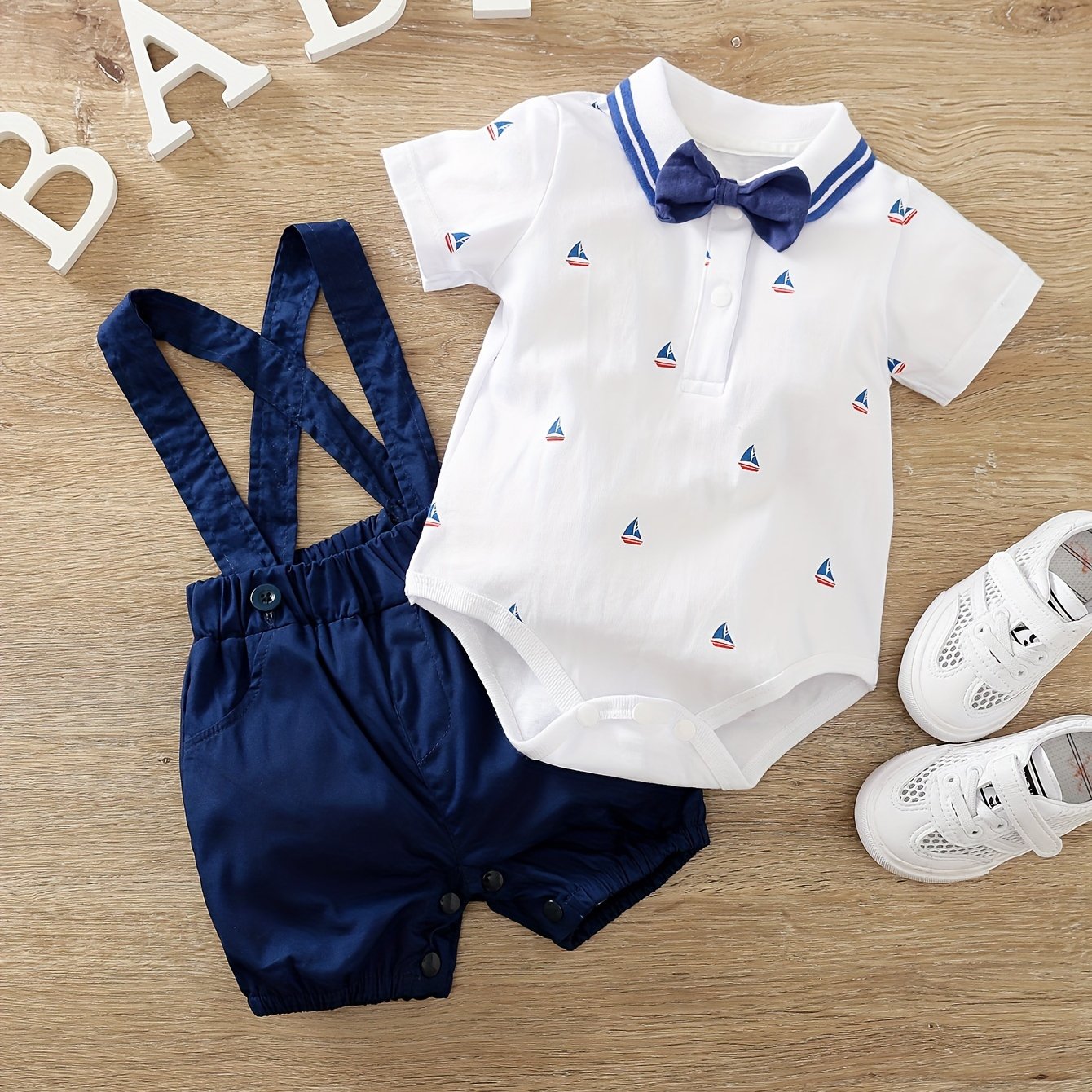 Baby Boy Cotton Romper with Suspenders Summer Outing Outfit
