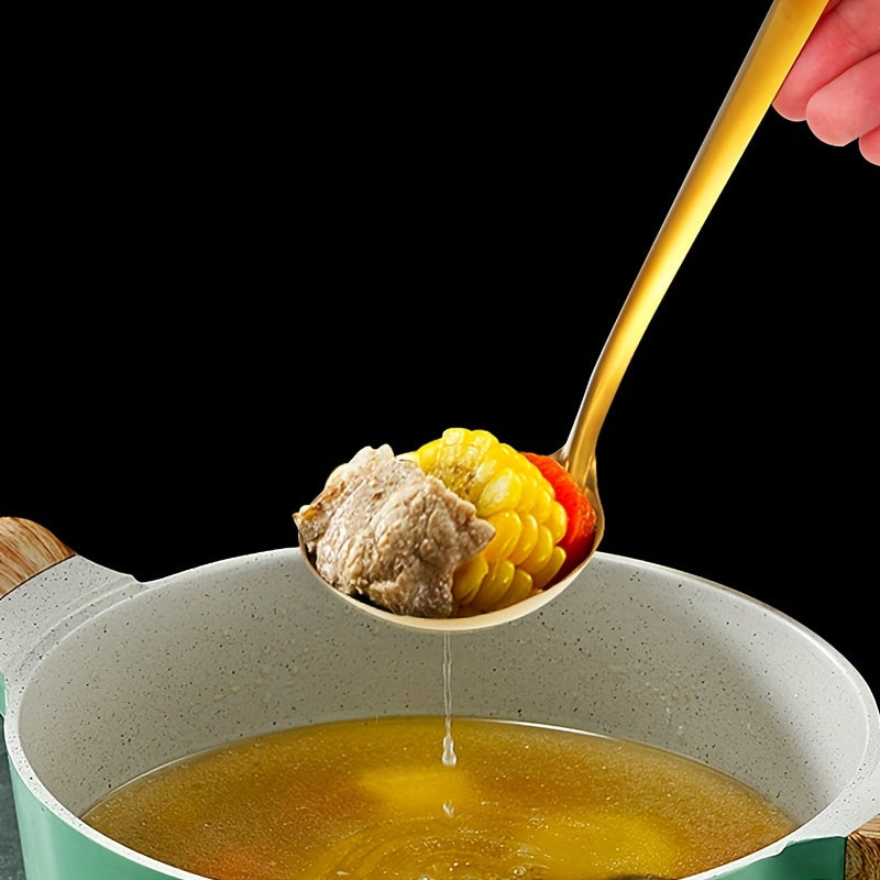 Juego de 6 utensilios de cocina de acero inoxidable en dorado, negro y plateado incluye espátula, cuchara para arroz, colador y cuchara para sopa