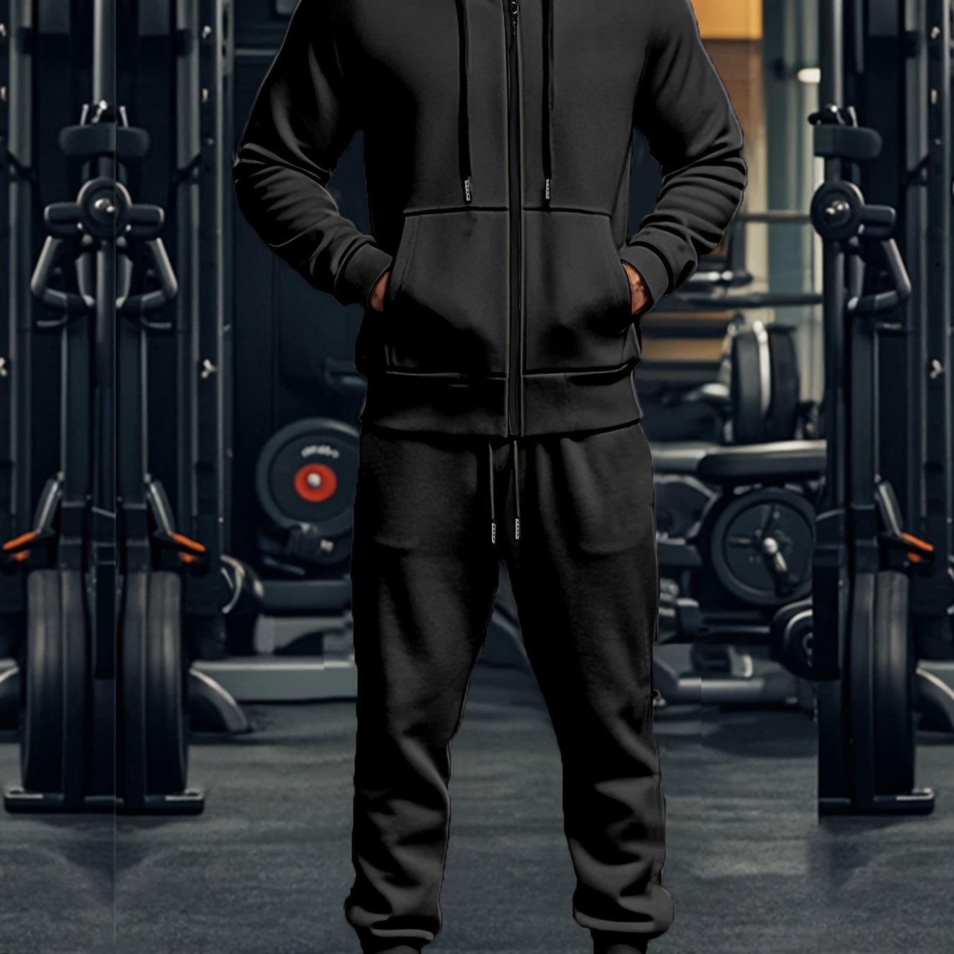 Men's Solid Color Hoodie and Sweatpants Set Casual Sportswear for Adults
