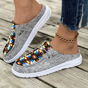 Women's Canvas Slip-On Shoes With Geometric Pattern Casual Sneakers