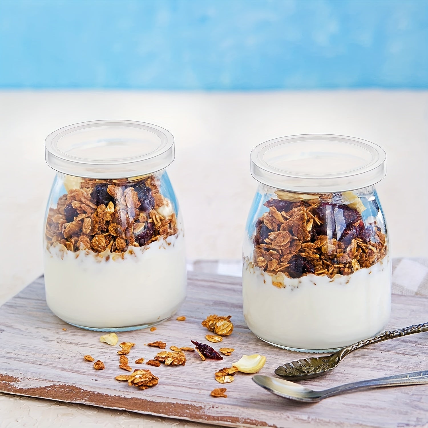 "Oui yogurt idishlari qopqog'i to'plami - 15, 25, 40 yoki 60 dona etiketkalar bilan mavjud, Oui idishlari va shishalari uchun qayta ishlatiladigan shisha qopqoq, oshxonada oziq-ovqat saqlash uchun xavfsiz"