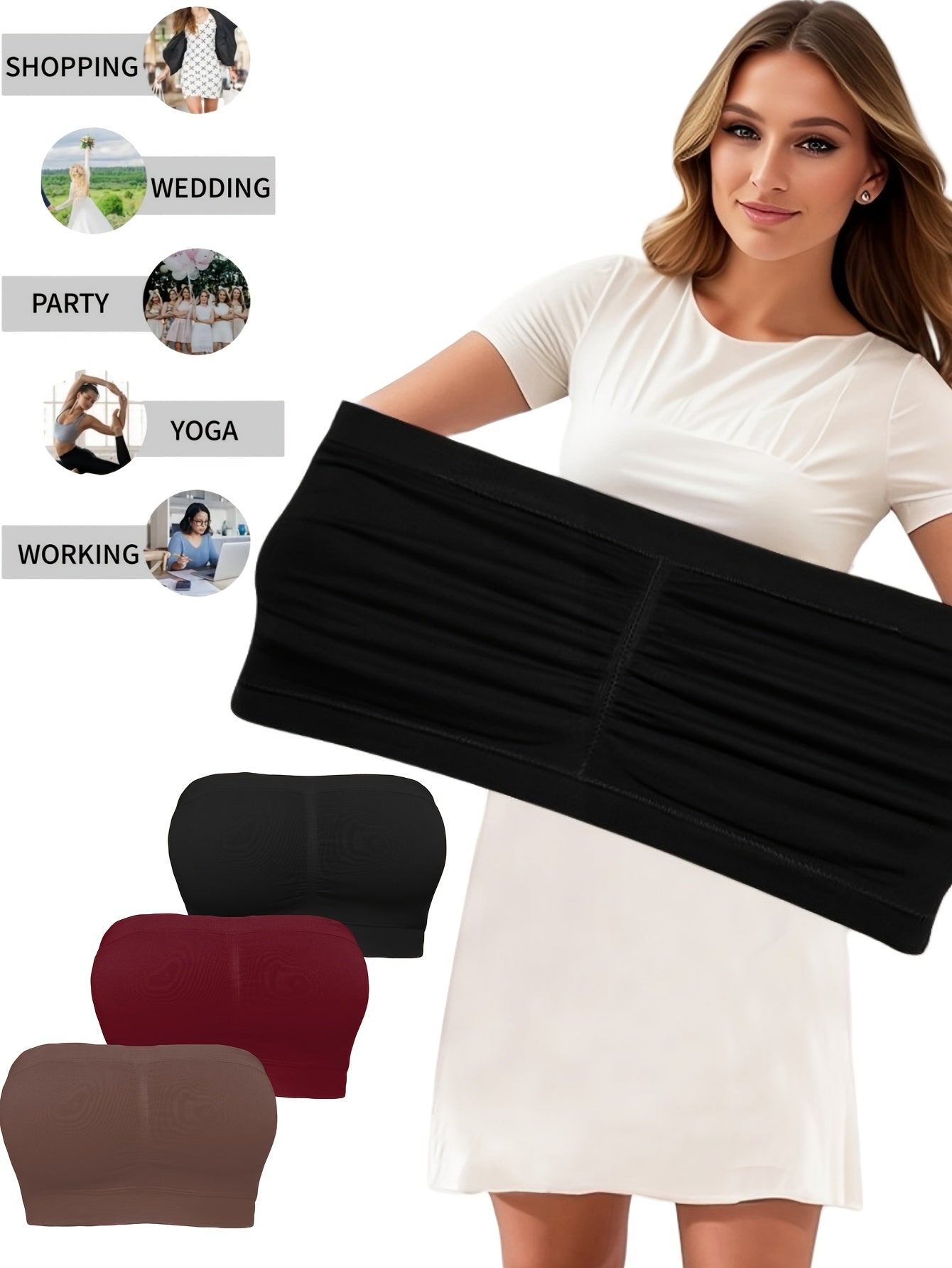 Women Seamless Sports Tube Tops Set Breathable Wireless No-Pad Yoga Casual