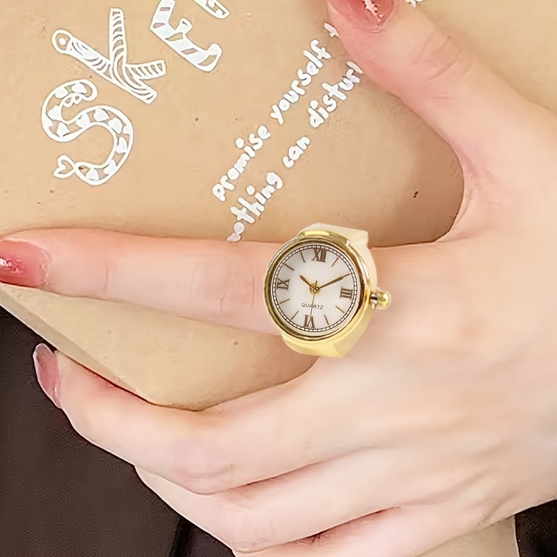 Women's Vintage Style Small Ring Watch with Roman Numerals and Creative Design