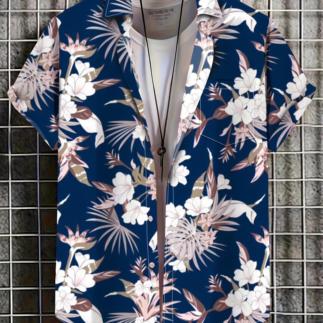 Men's Plus Size Hawaiian Shirt with Floral Print V-Neck Short Sleeve Polyester Elastane