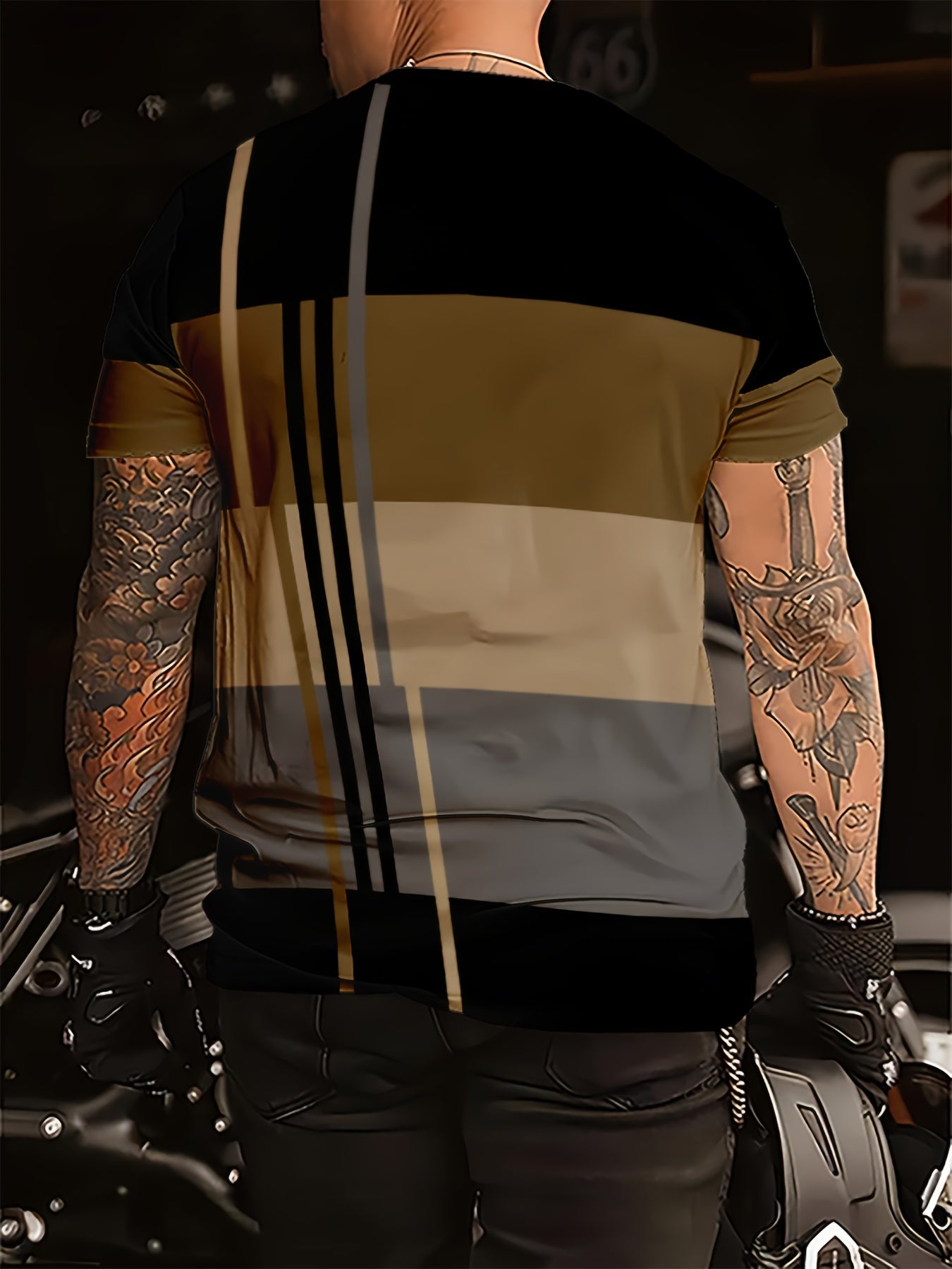 Erkaklar uchun 3D chiziqli yangilik T-ko'ylagi – Oddiy yaka T-ko'ylagi, mashinada yuvish mumkin