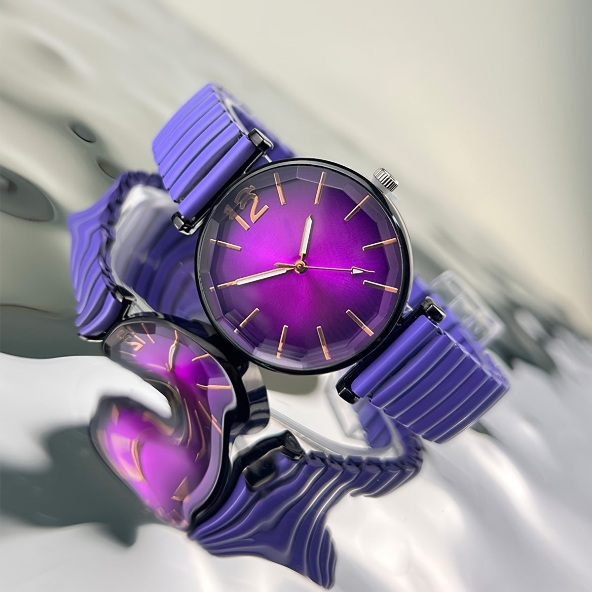 Women's Quartz Watch with Multi-Colored Elastic Strap and Dial