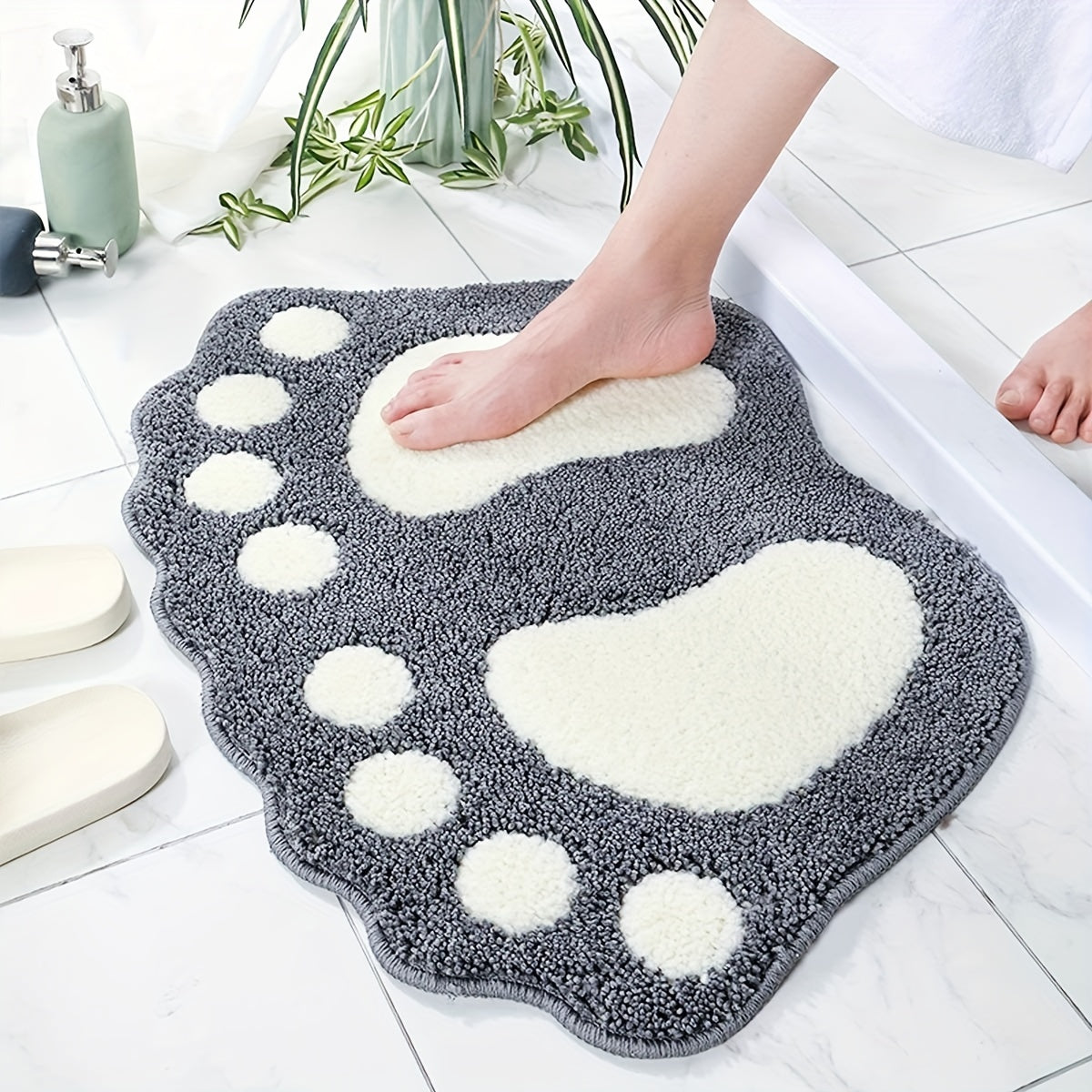 Microfiber Bath Mat Non-Slip Grip Footprint Pattern Bathroom Kitchen Decor