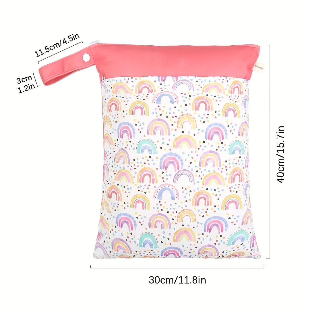 Pink Rainbow Diaper Bag with Double Zipper Trolley Hanging Design Waterproof Travel Bag