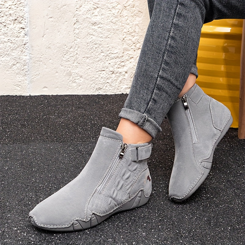 Women's Slip-On Zipper Boots All-Season Outdoor Casual Ankle Shoes Non-Slip Rubber Sole