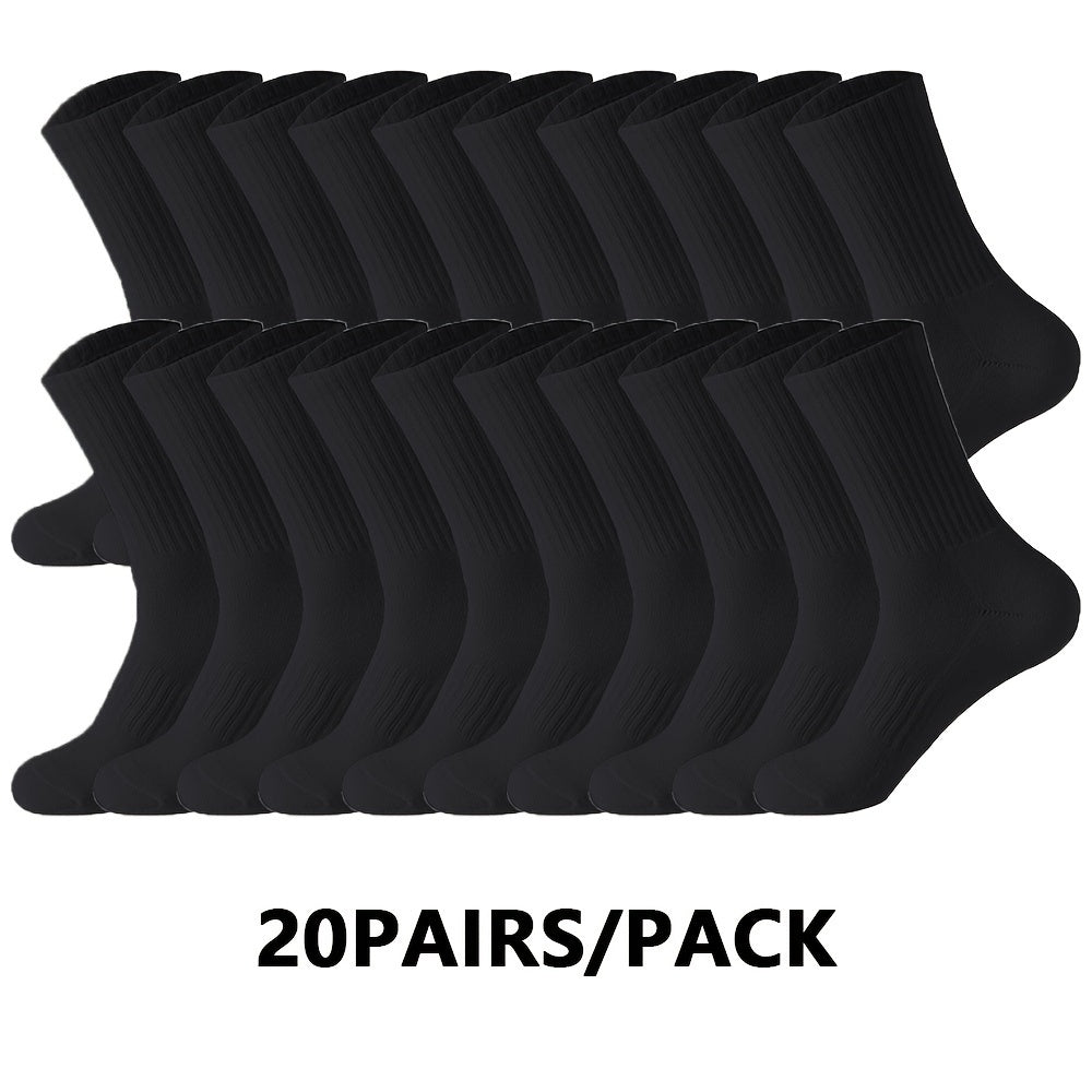 20 пар унисекс носков до середины икры однотонных из полиэстера, мягкое вязание, машинная стирка