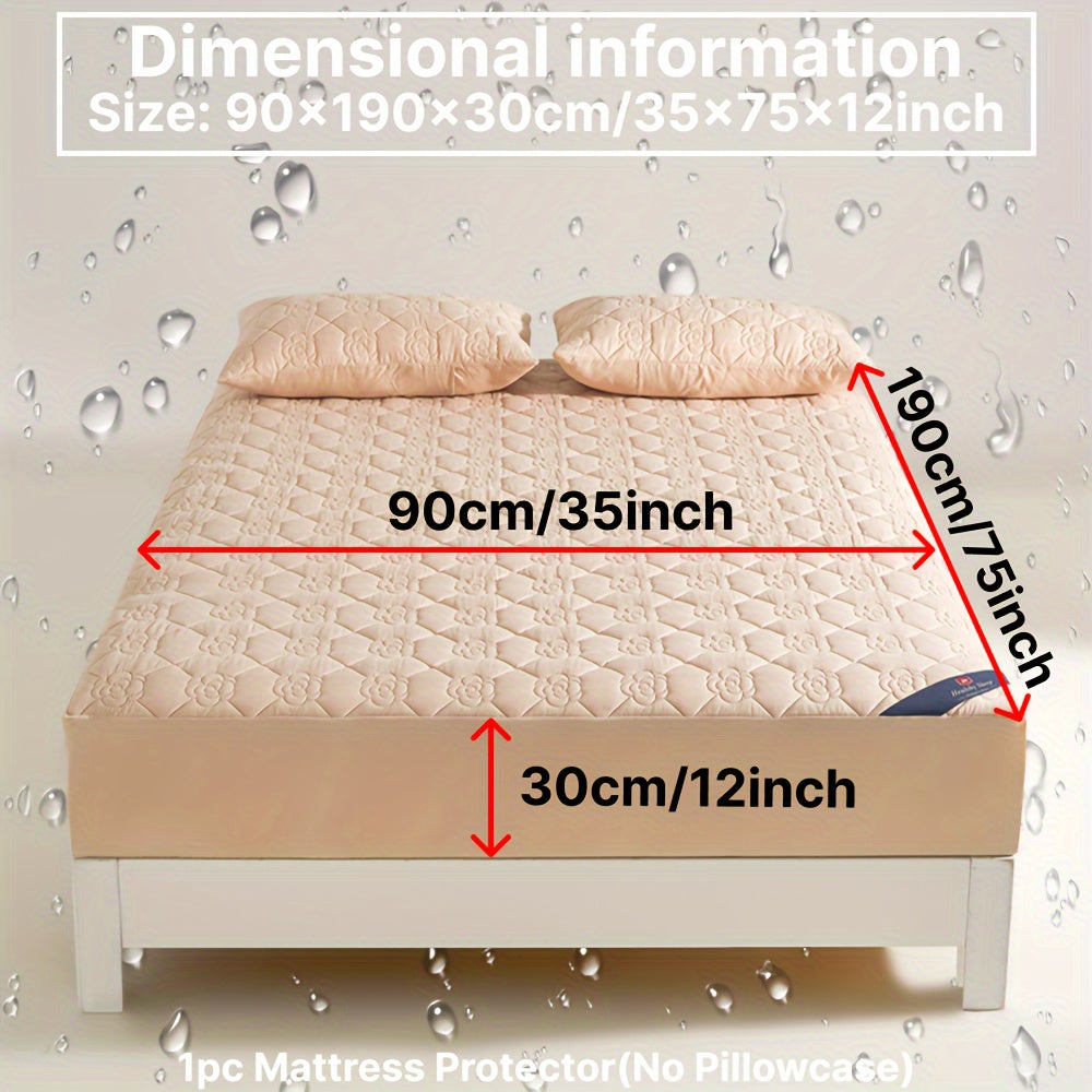 Protector de colchón impermeable con sábana ajustada, color verde azulado con estampado floral, acolchado, tecnología Soundwave, transpirable, poliéster