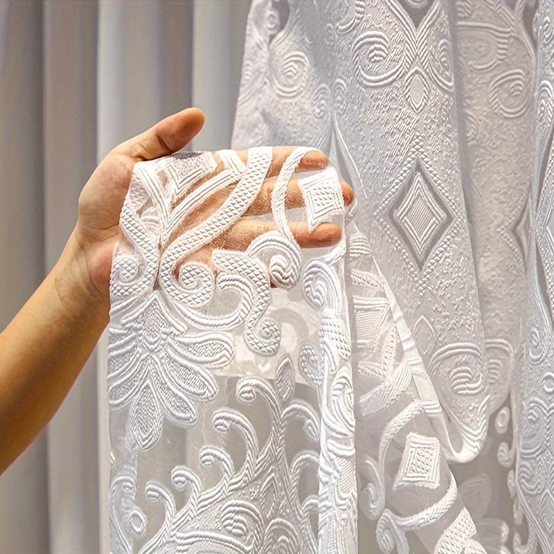 Sheer Curtains Set of 2 Brown and White European Villa Style Jacquard Embroidered for Living Room Bedroom