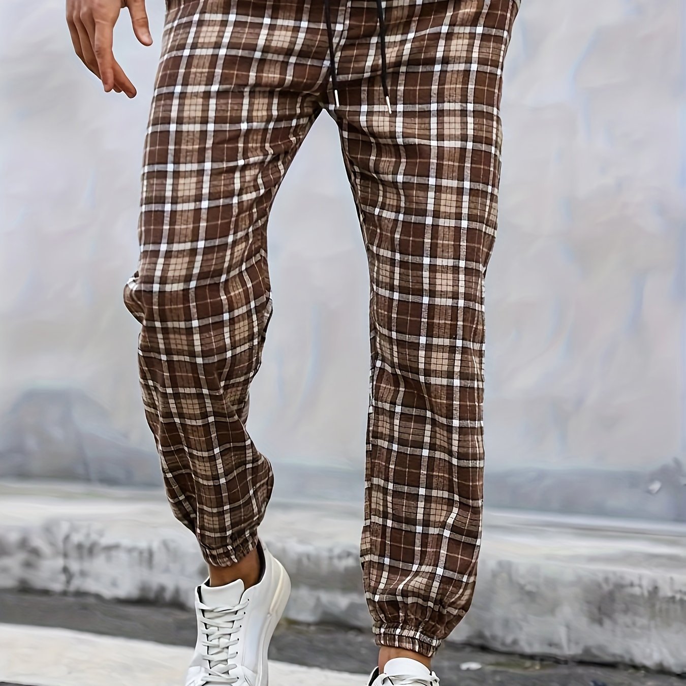 Men's Plus Size Plaid Jogger Pants with Drawstring Casual Sportswear