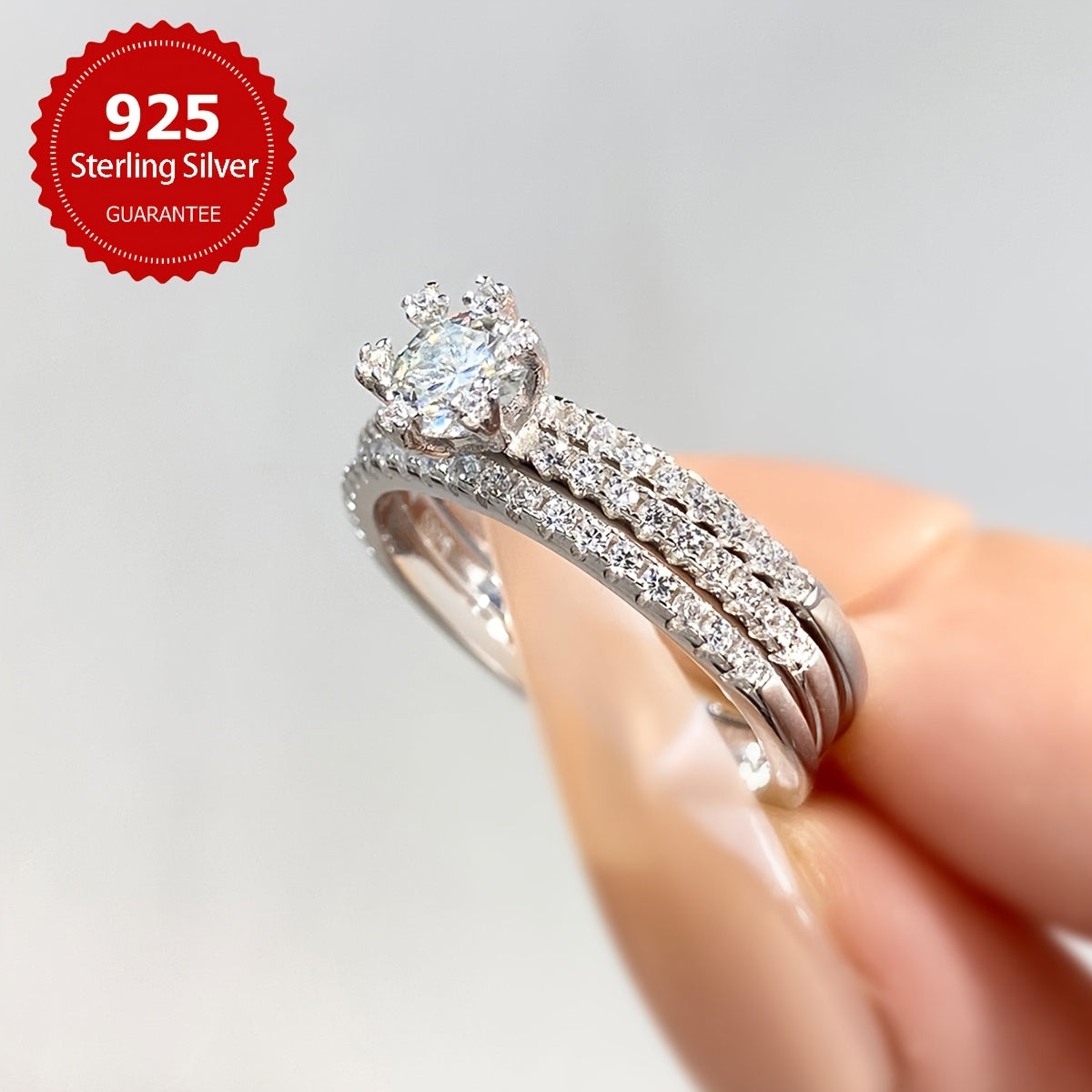 Women's Moissanite Ring 0.5CT Three Row Sterling Silver Wedding Engagement