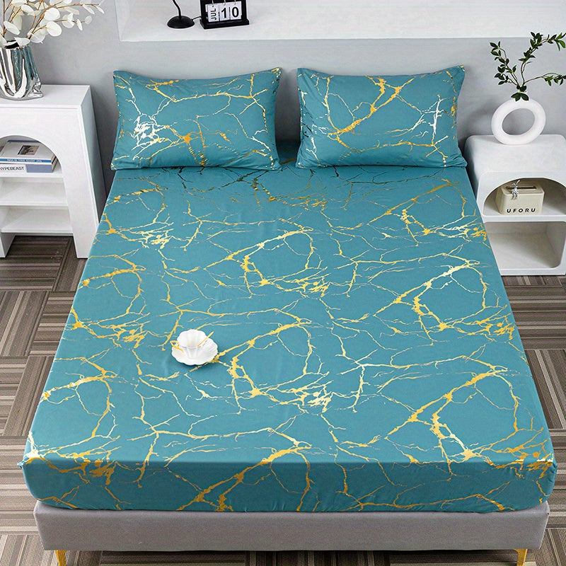 3-Piece Bedding Set with Gold Foil Textured Design Breathable Polyester for Bedroom or Guest Room