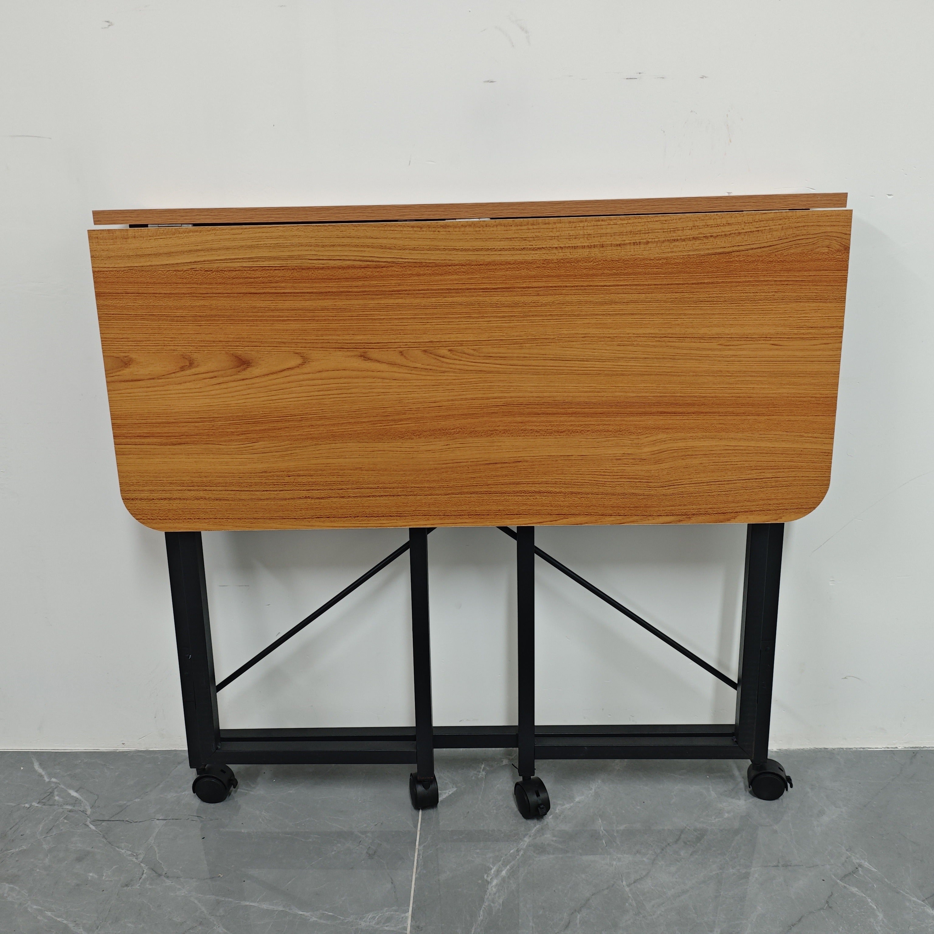 Portable Hardwood Desk with 360° Casters for Small Spaces Floor Mount Brown