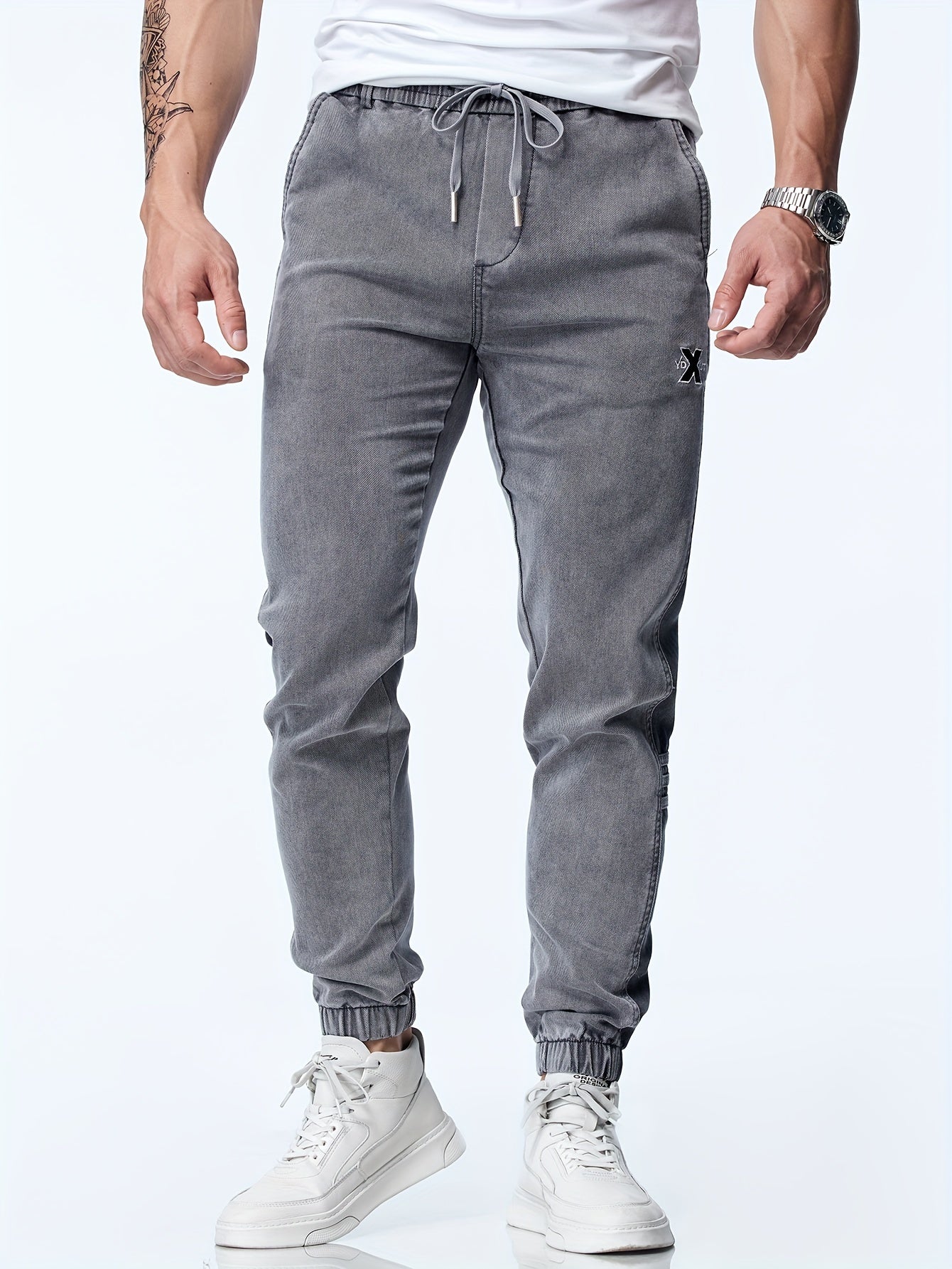 Pantalones jogger casuals cortos de mezcla de algodón con bordado y cordón para hombre