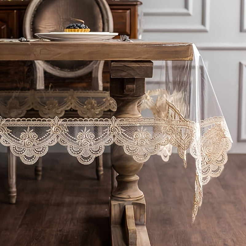 PVC Square Table Cover Non-Slip Lace Border for Kitchen Restaurant Party Home