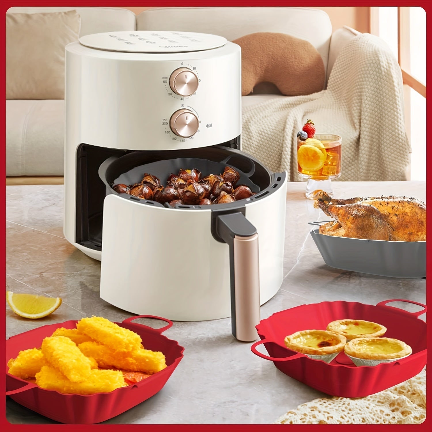 Silikon Havo Fryeri Qoplamasi - 1 Dona, Havo Fryeri uchun Oziq-ovqat Sifatli Pishirish Qog'ozi, Qayta ishlatiladigan va Tozalash Oson, Silika Gel Pad Pech Qog'ozi, Pech va Havo Fryeri uchun Oshxona Aksessuarlar - Pishirish Ta'minotlari va Aksessuarlar