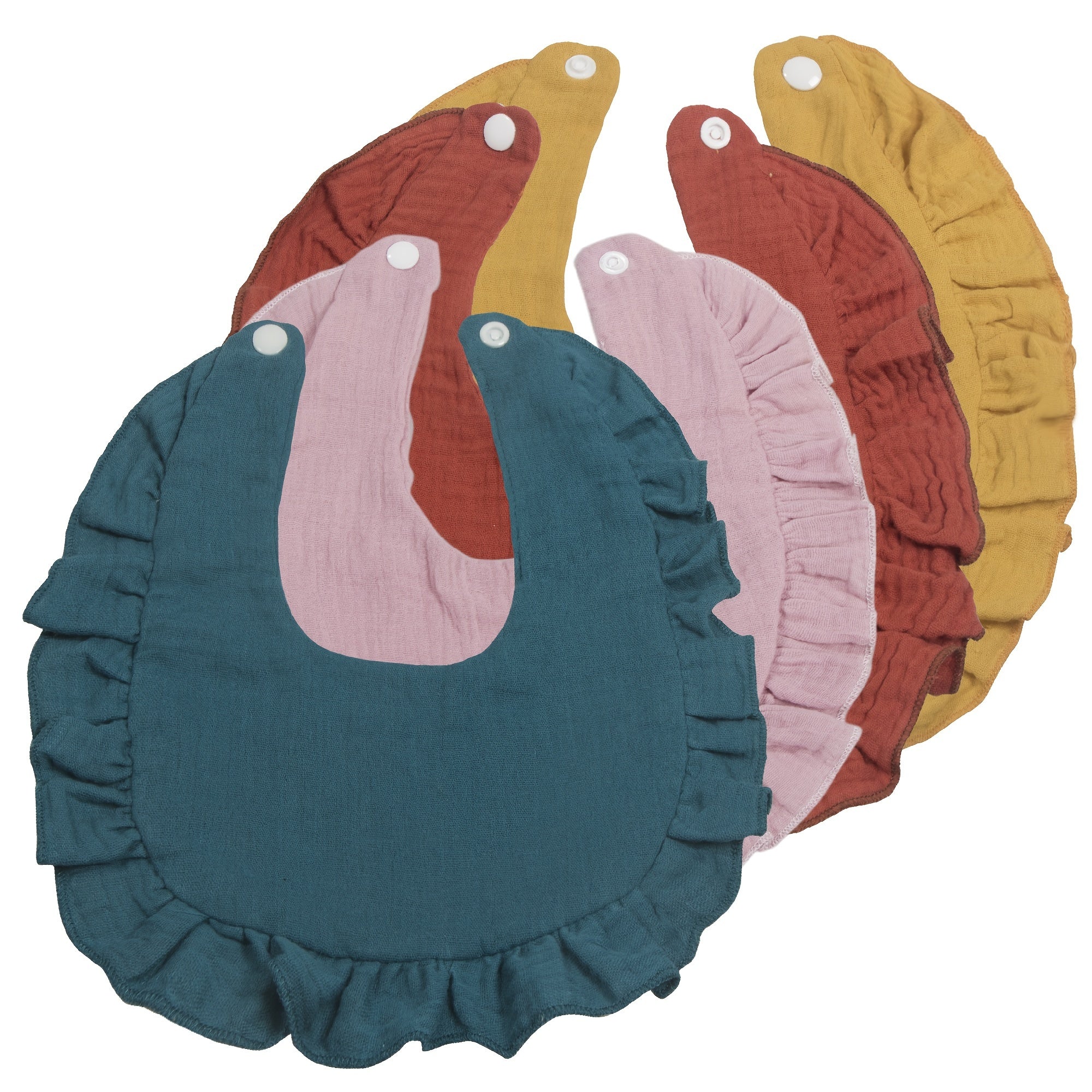 Set of 4 Soft Cotton Baby Bibs with Wrinkled Gauze Texture and Water Absorption