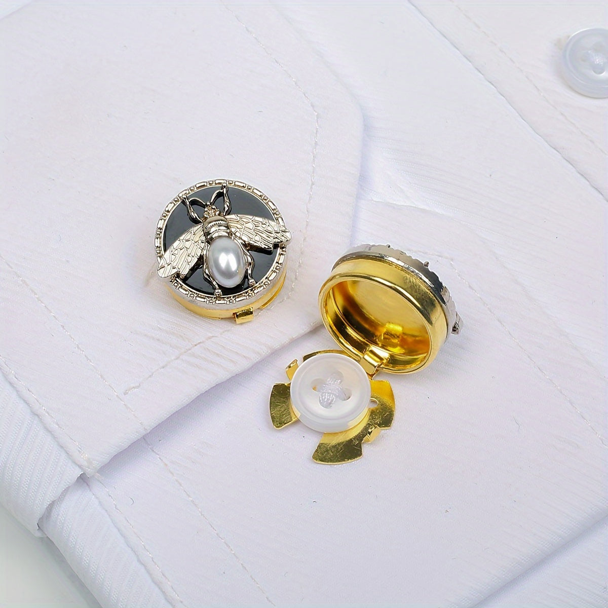 Golden Copper Bee Cufflinks and Shirt Buttons Set for Formal Wear