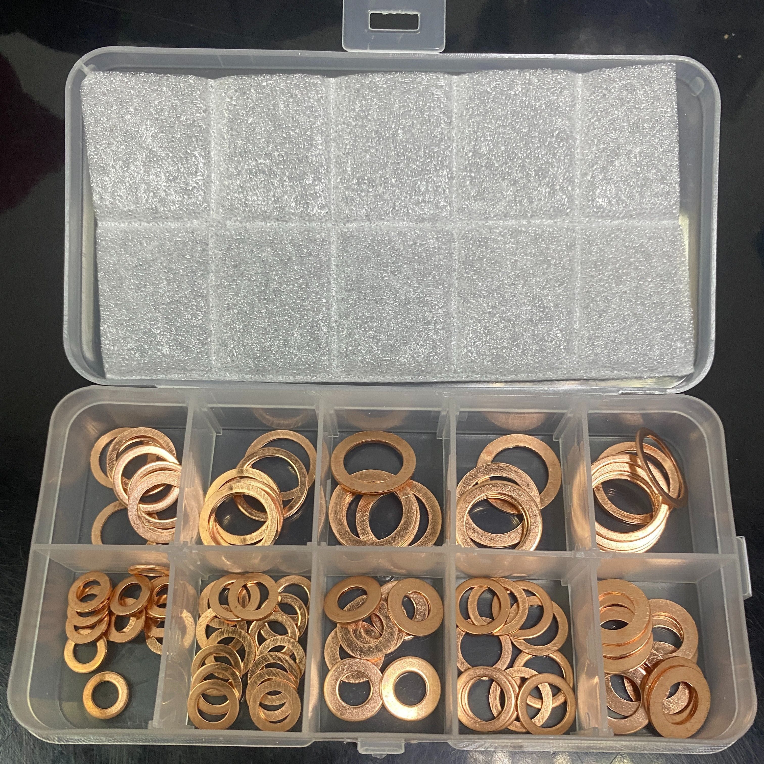 100pcs Copper Washer Gasket Nut and Bolt Set Flat Ring Seal Assortment Kit