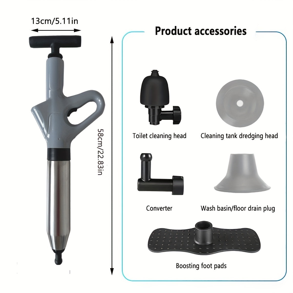 Durable Metal and Plastic Air Drain Blaster for Clogs in Pipes Showers and Sinks