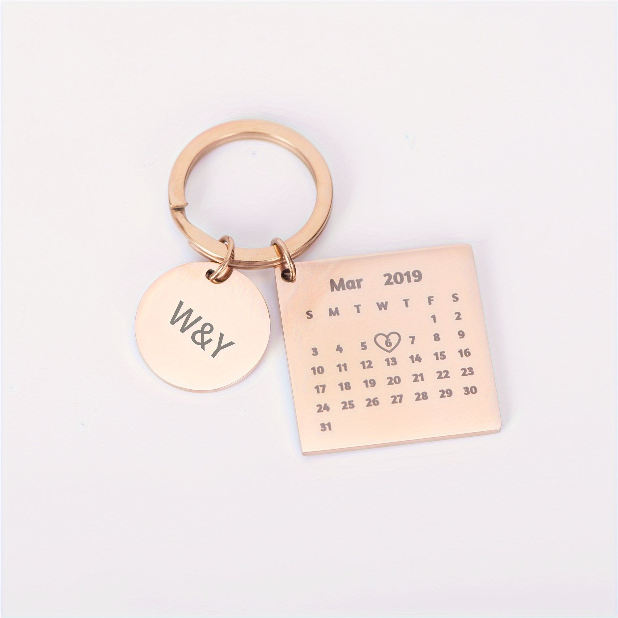 Engraved Custom Calendar Keychain for Couples Personalized Anniversary Gift