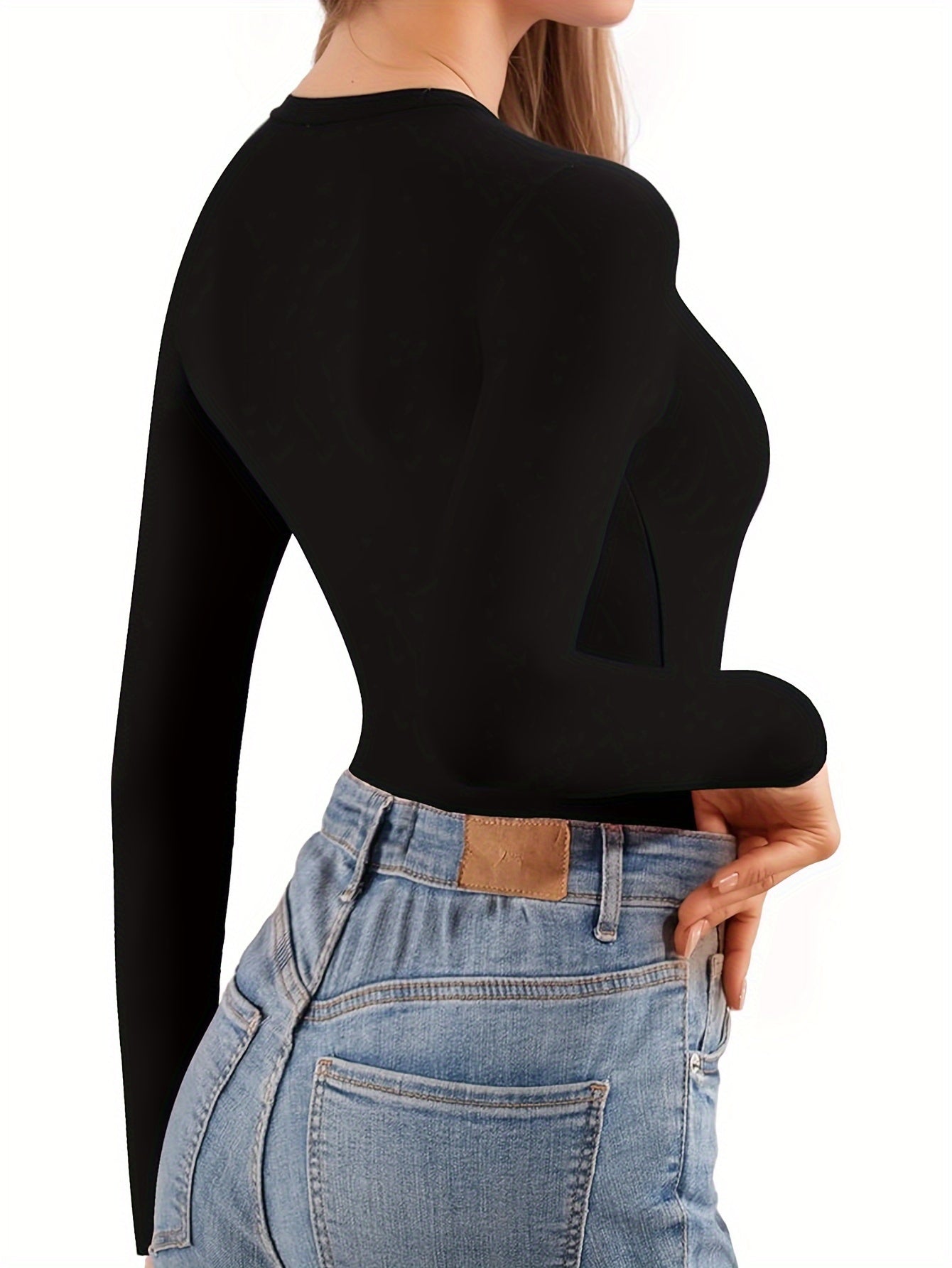 Body de felpa con forro polar para mujer, ropa interior térmica para otoño e invierno, color sólido