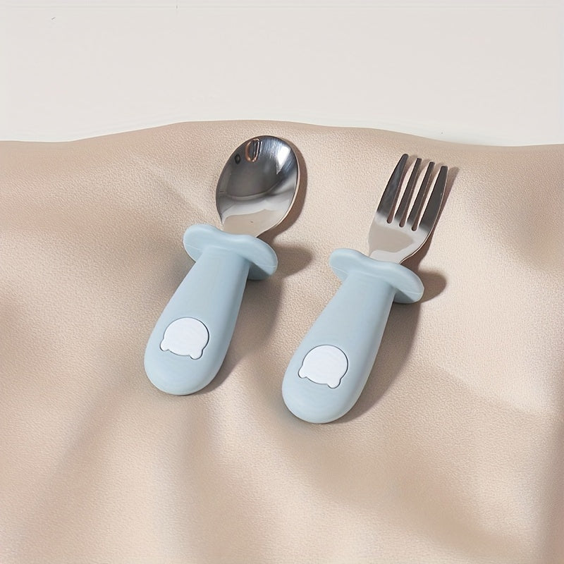 Children's Silicone Tableware Set with Stainless Steel Dinnerware and Feeding Utensils