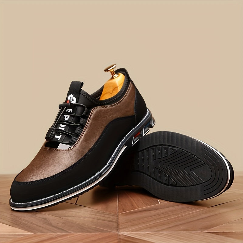 Men's Casual Low Top Lace-Up Shoes with Elastic Band PU Upper Rubber Sole All-Season