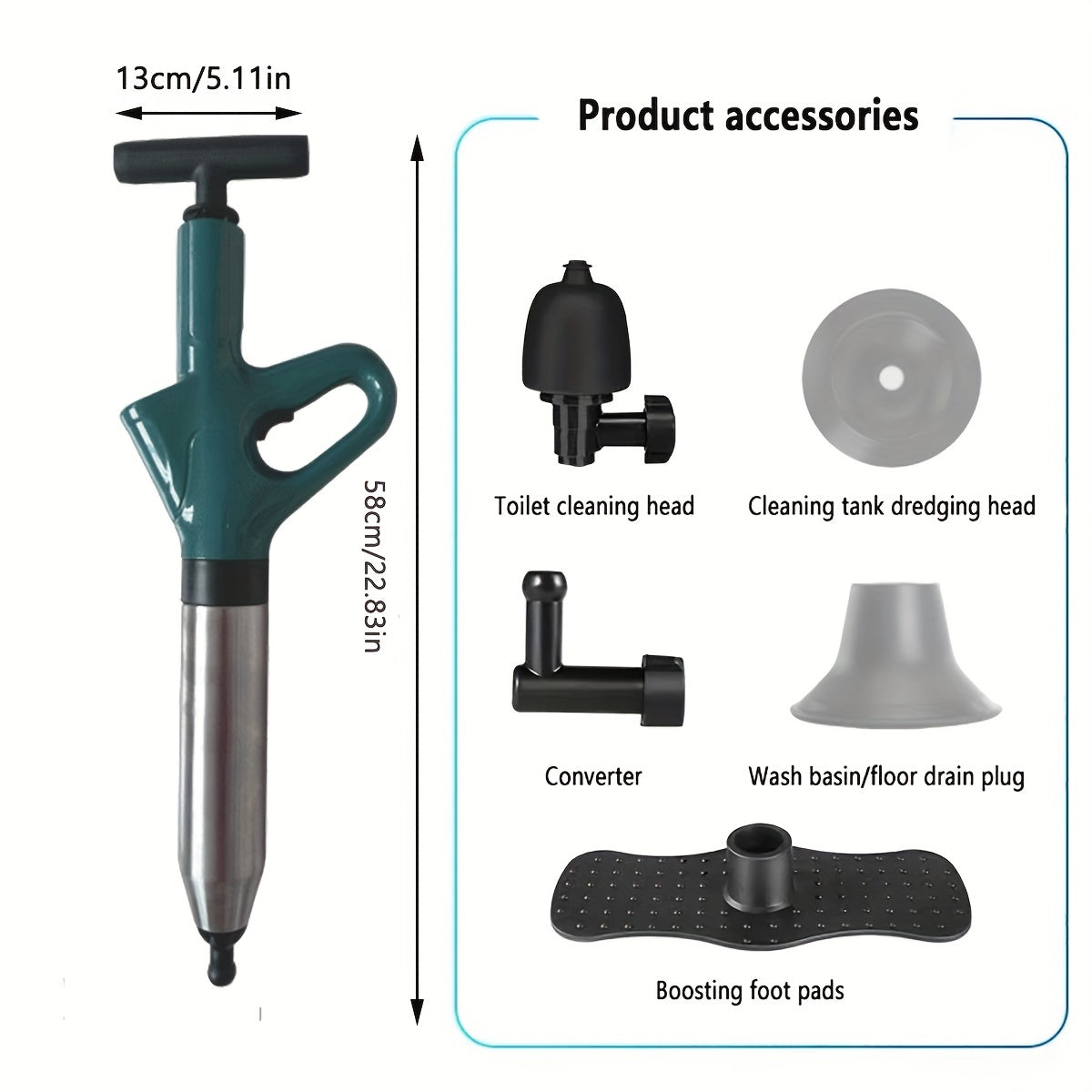 Durable Metal and Plastic Air Drain Blaster for Clogs in Pipes Showers and Sinks