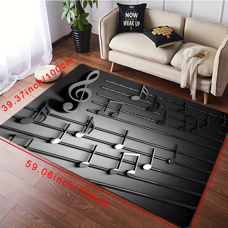 3D Musical Note Rug Non-Slip Lightweight Machine Washable Polyester for Living Room Bedroom Entrance
