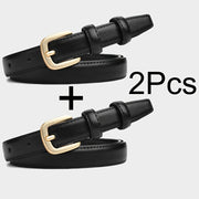 Women's PU Leather Belts with Golden Buckle 2-Pack Casual Vintage for Jeans Dresses