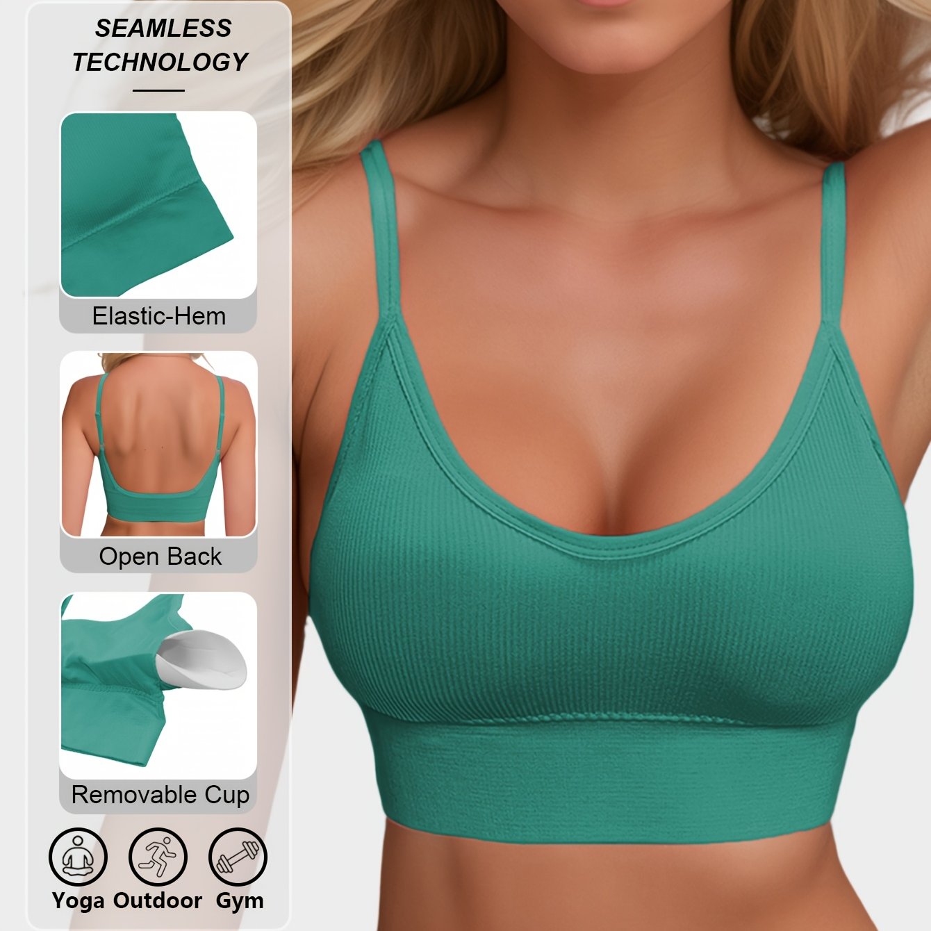 Women’s Ribbed Halter Backless Sports Bra for Yoga and Workout