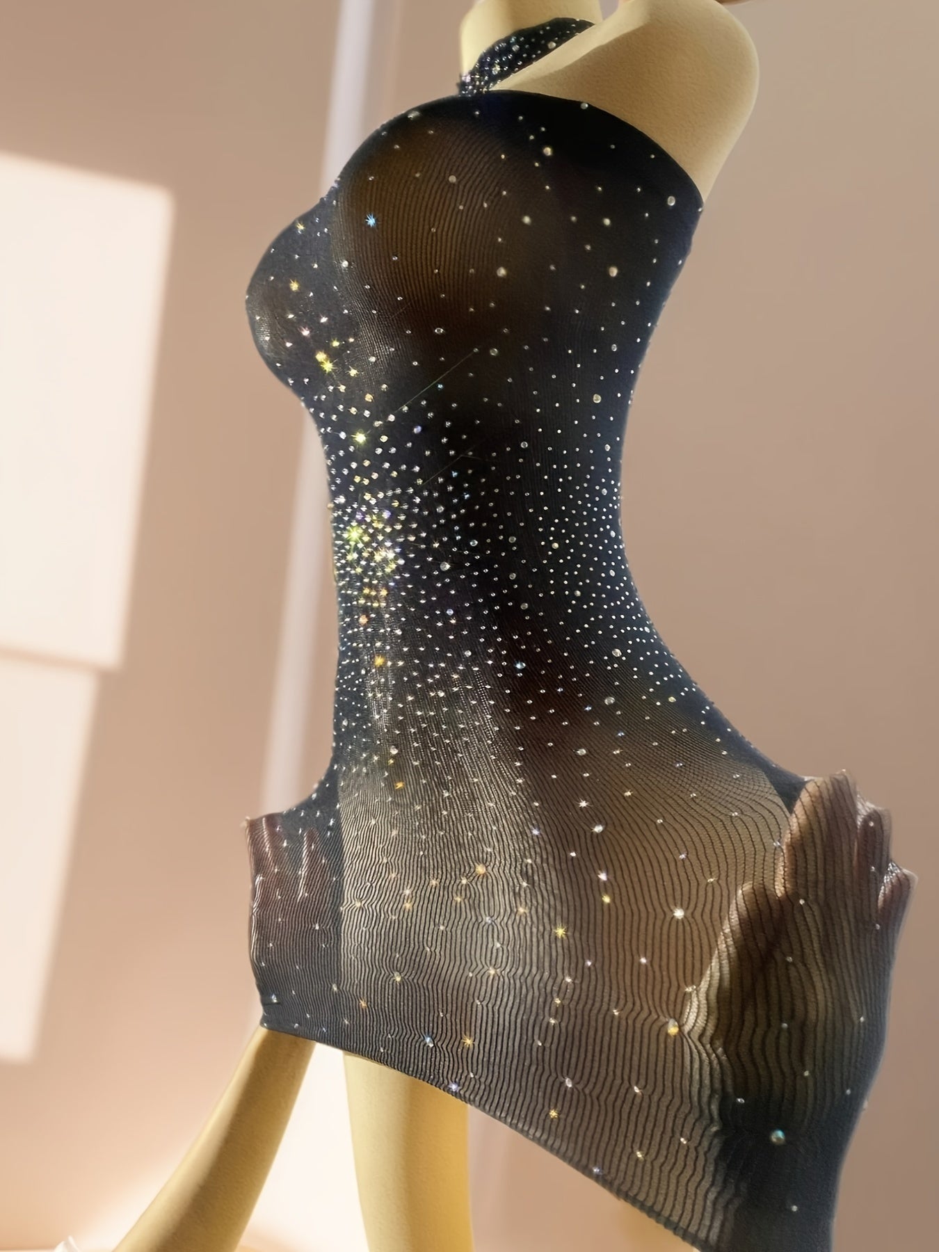 Women's Rhinestone Bodycon Dress Sexy Shiny Evening Wear