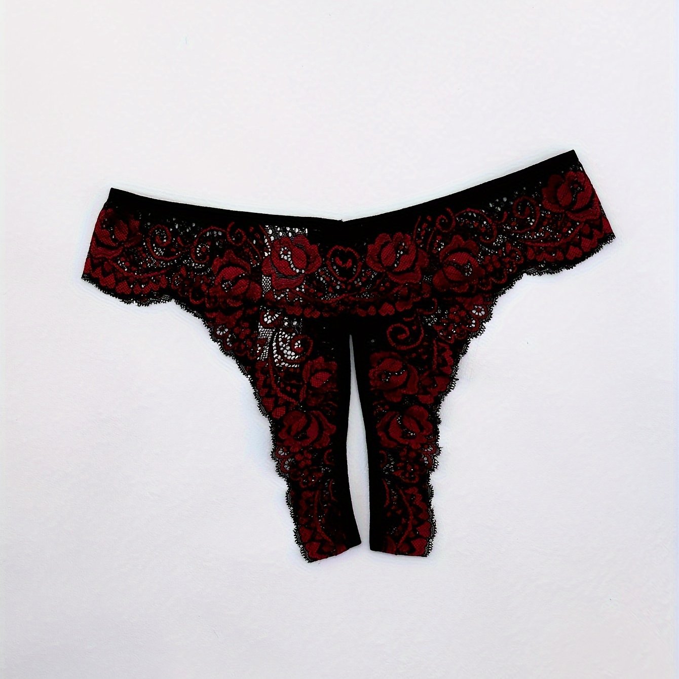Women's Floral Lace Thongs Open Crotch Panties for Women