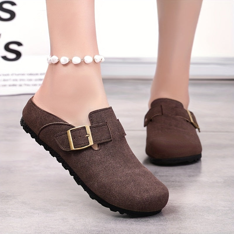 Women's Spring Retro Slip-On Flat Shoes Casual Lazy Shoes with Adjustable Buckle