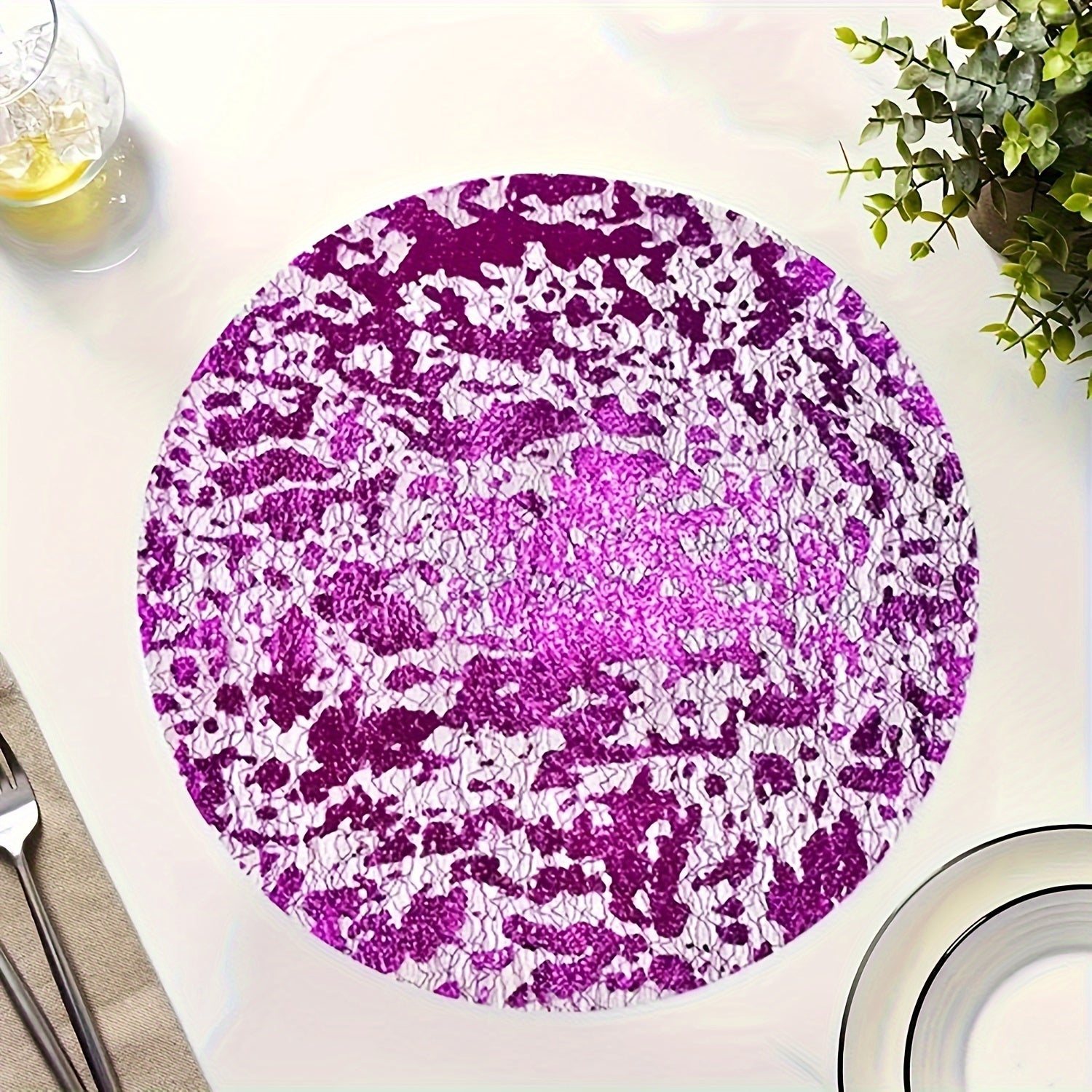 Set of 12 24 or 50 Disposable Round Glitter Foil Placemats Blue and Purple