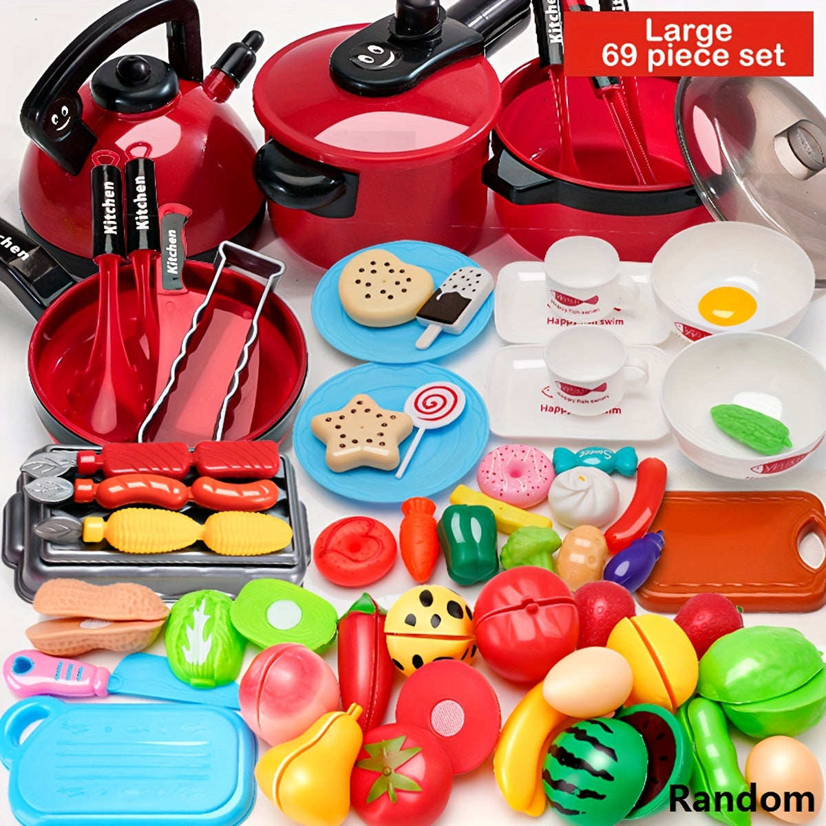 Kids Cooking Toy Set 47/69 Pieces Role-Playing Kitchen Play for Boys and Girls 3+