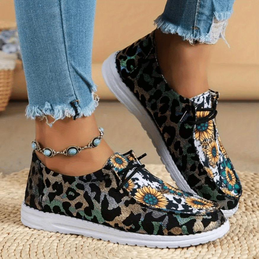 Women's Floral Canvas Sneakers Lightweight Slip-On Shoes with EVA Sole