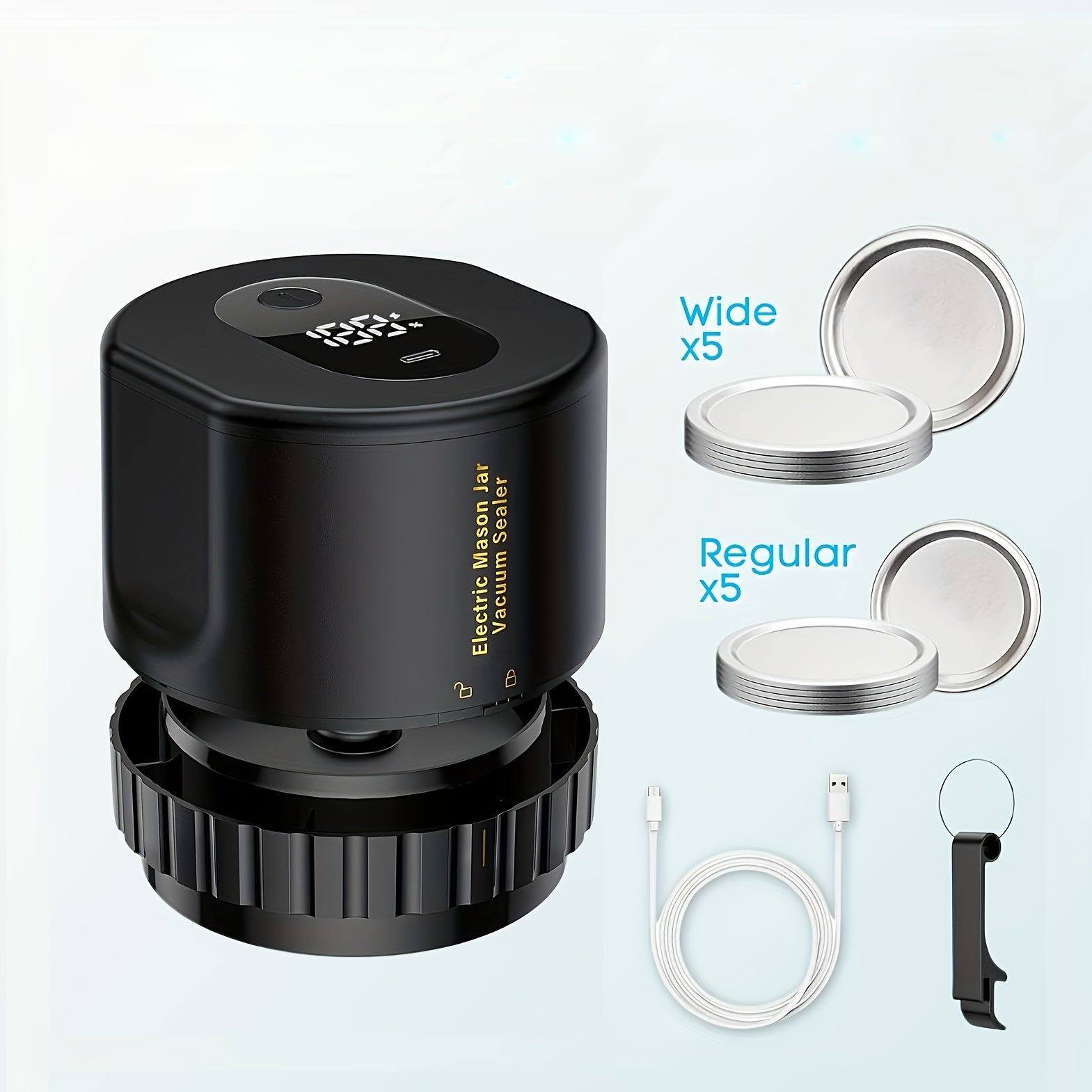 Kit de sellador al vacío para tarros Mason de 10 piezas con batería recargable por USB para almacenamiento de alimentos