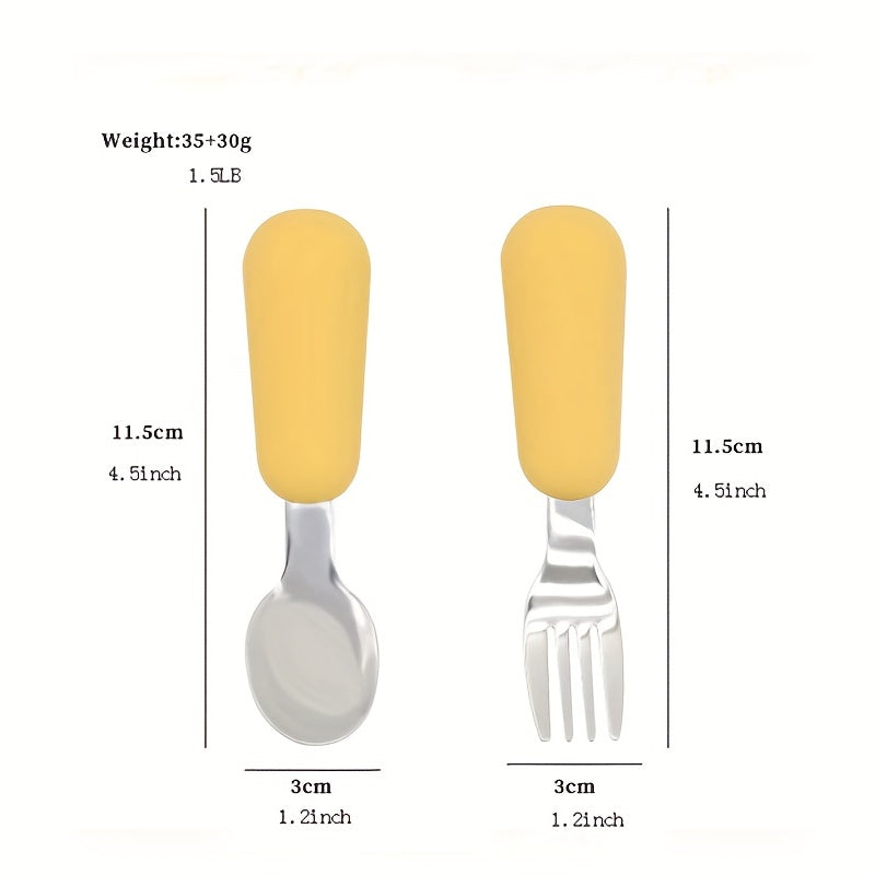 Kids' Stainless Steel Toddler Cutlery Set Fork and Spoon with Round Handles