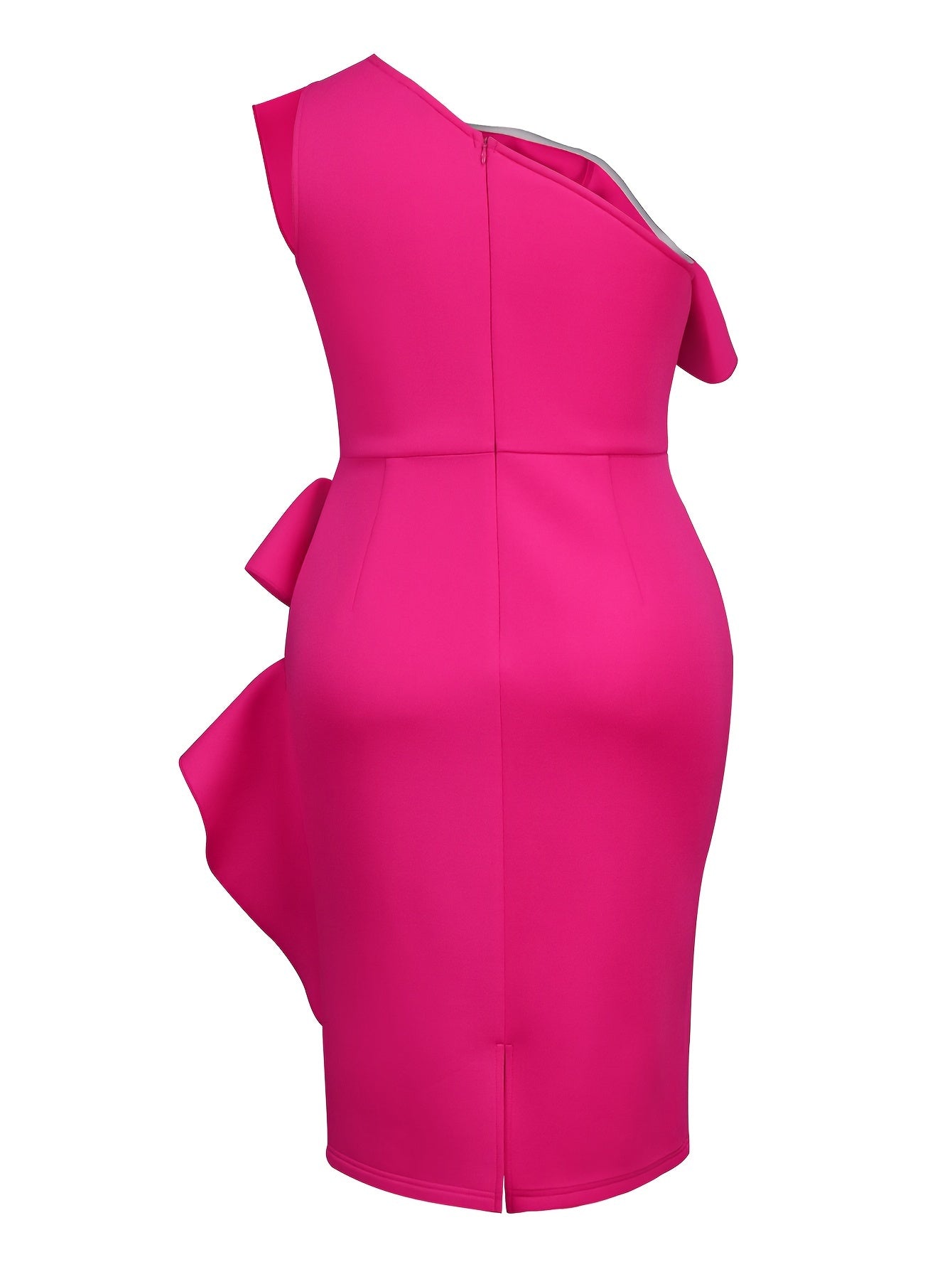 Women's Ruffled Bodycon One-Shoulder Midi Party Dress with Asymmetrical Hem