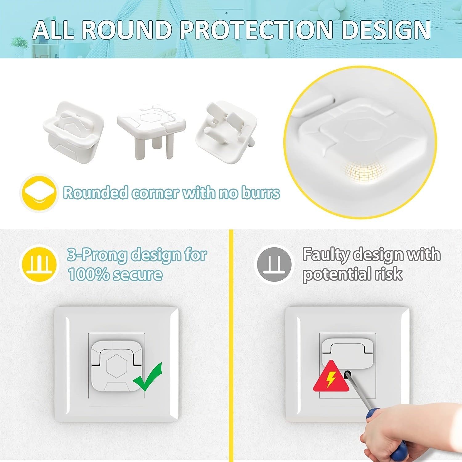 Baby Proofing Outlet Safety Covers Set of 30 with Hidden Pull Handle Childproof Socket Protectors