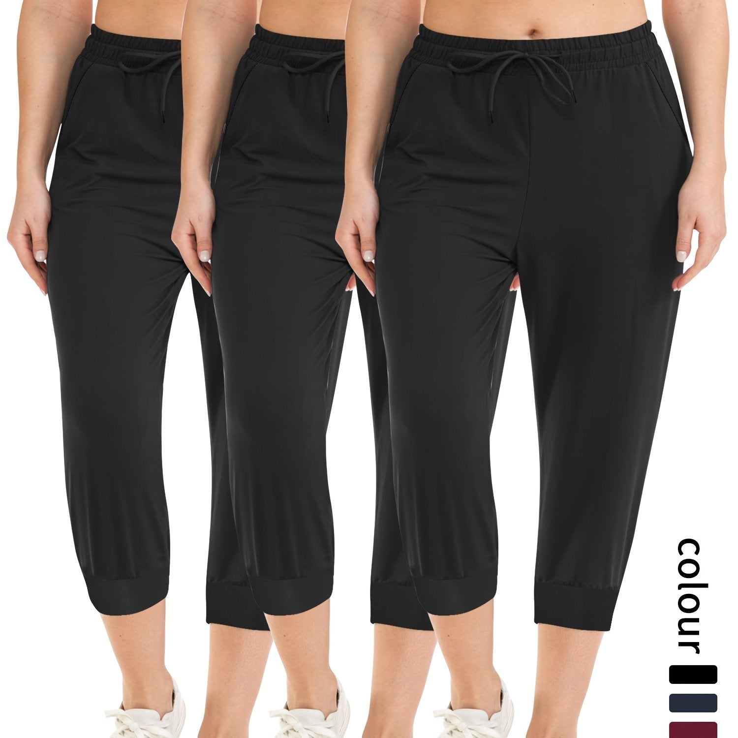 Women's Plus Size Drawstring Capri Jogger Pants Casual Loose Fit Four-Way Stretch