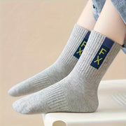 Conjunto de 5 calcetines de color sólido para niños, de temporada completa, hasta la rodilla, de poliéster y elastano